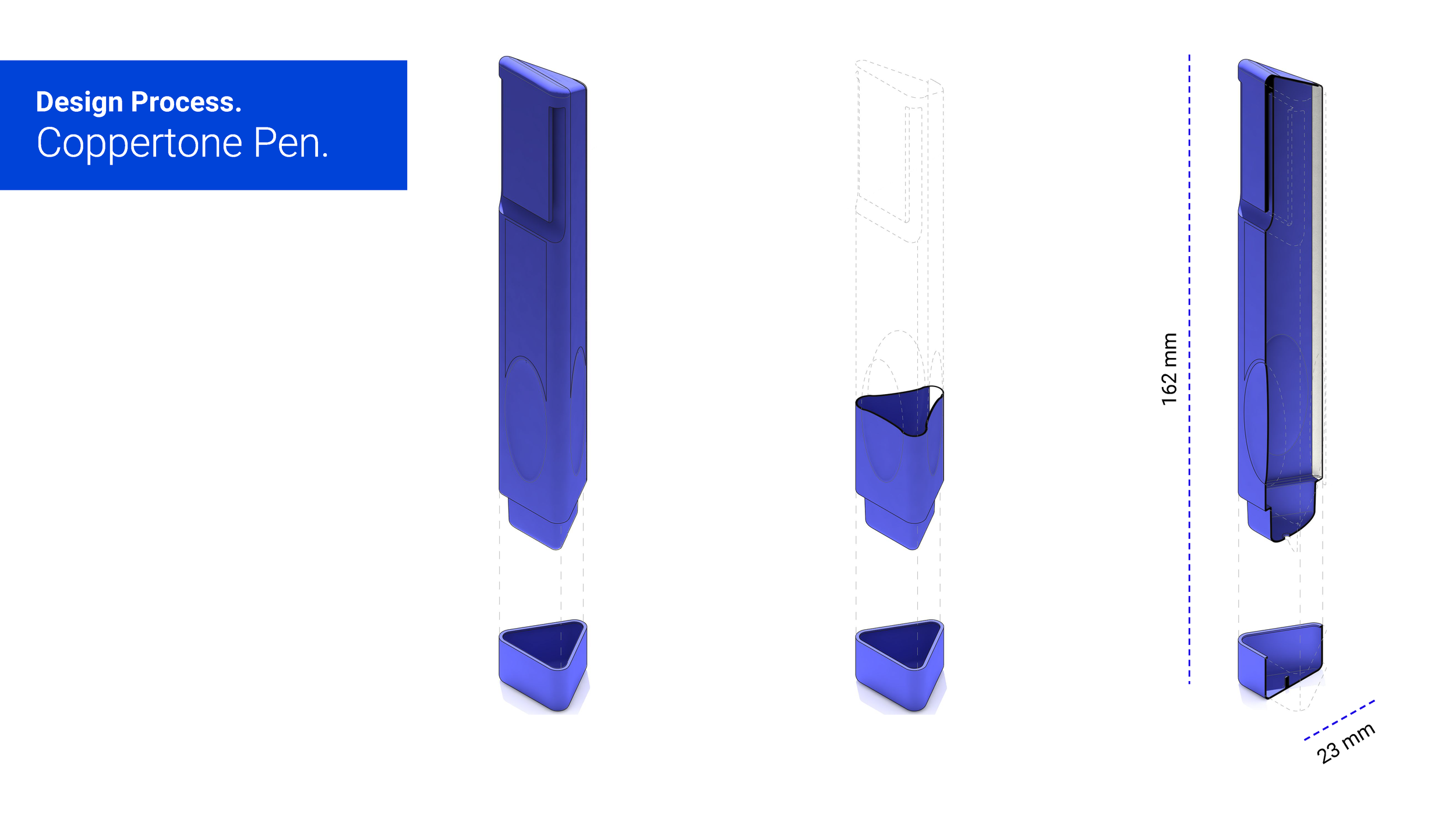 Coppertone Pen design process, dimensions